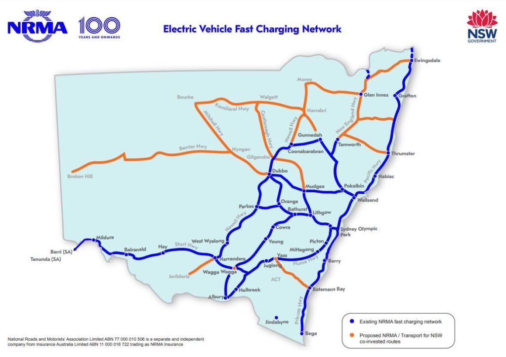 EV charging stations in NSW - Proposed works map